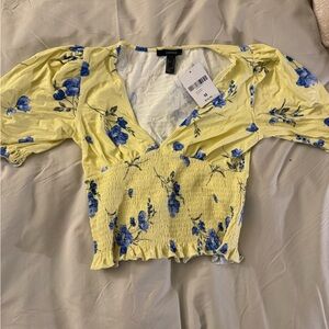 Forever 21 Yellow and Blue Floral Blouse